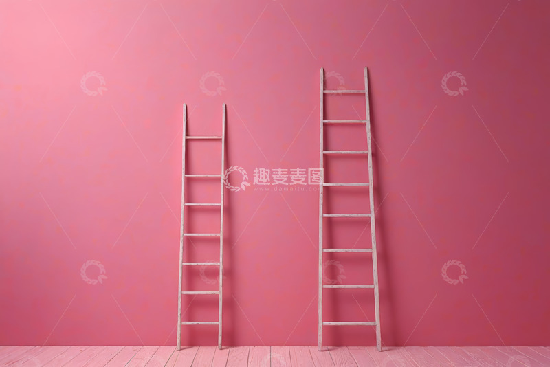 高清大图下载【趣麦麦图】粉色背景前的两架梯子