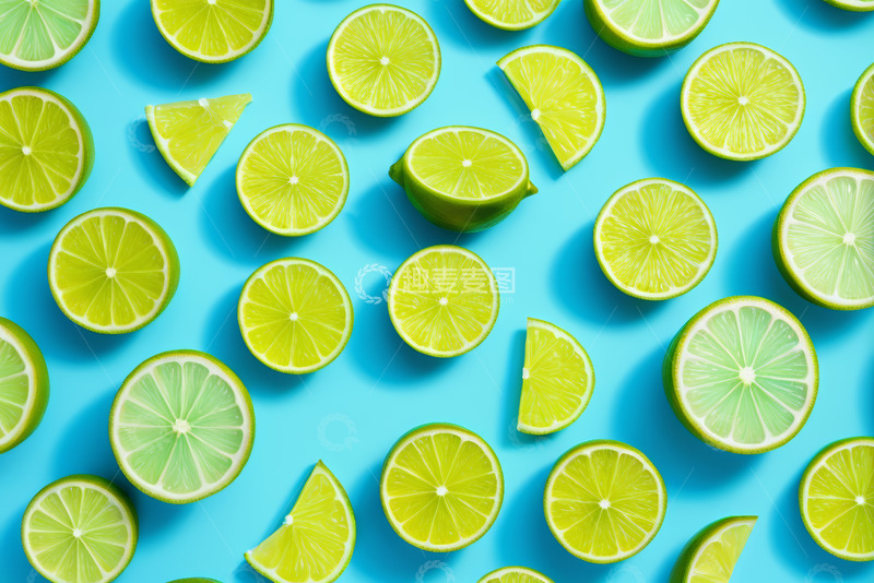 高清大图下载【趣麦麦图】蓝色背景上的青柠切片