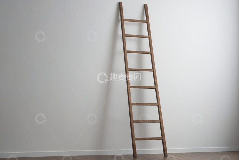 高清大图下载【趣麦麦图】靠墙摆放的木质梯子