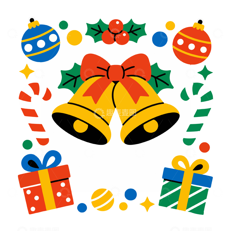 源文件下载【趣麦麦图】-圣诞节装饰元素插画设计