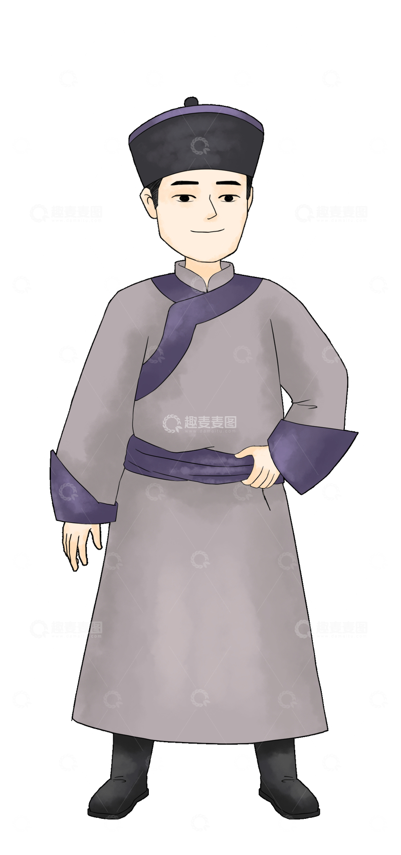 源文件下载【趣麦麦图】蒙古族清朝服饰男子形象插画