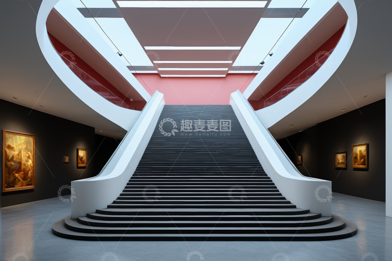 高清大图下载【趣麦麦图】现代美术馆内的宽敞楼梯
