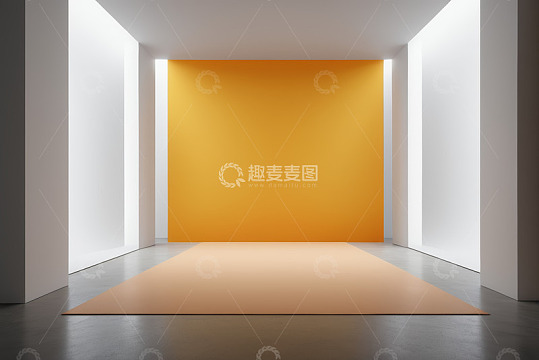 现代室内橙色墙面与地板空间