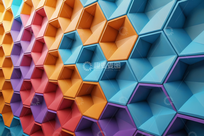 高清大图下载【趣麦麦图】多彩六边形几何背景素材