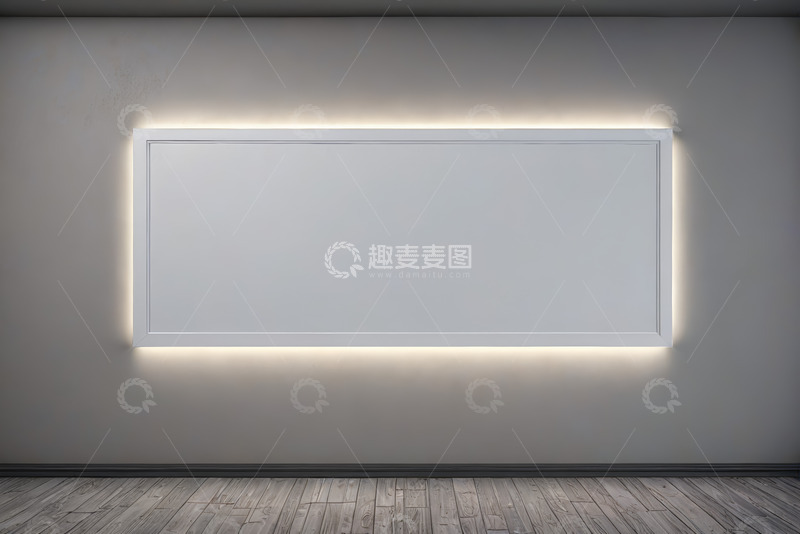 高清大图下载【趣麦麦图】室内白色发光画框墙面场景