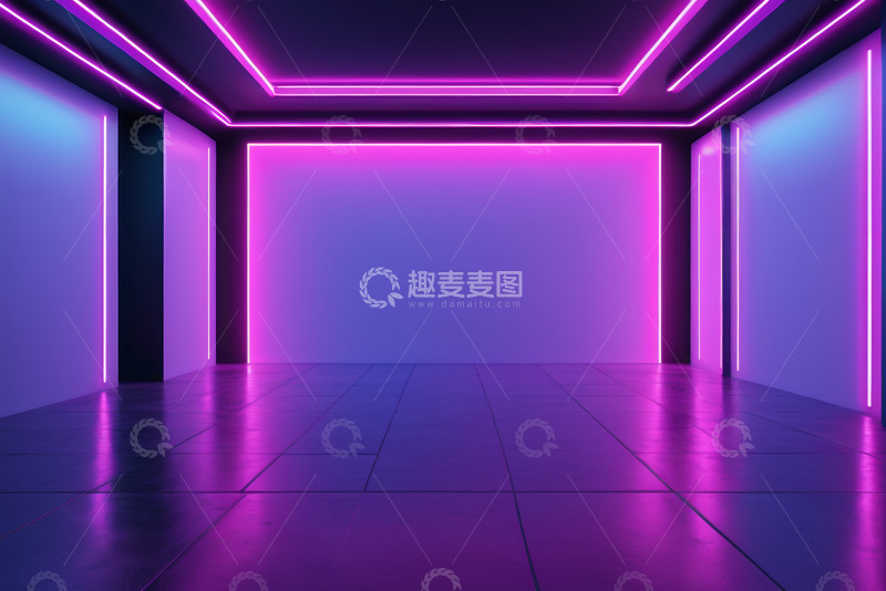 高清大图下载【趣麦麦图】紫色霓虹灯光装饰的室内空间