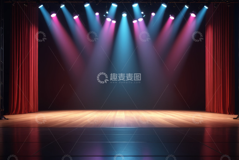 高清大图下载【趣麦麦图】舞台聚光灯下的红色幕布场景