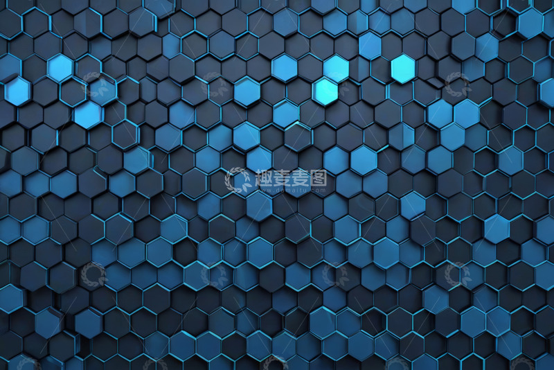 高清大图下载【趣麦麦图】蓝色六边形背景纹理