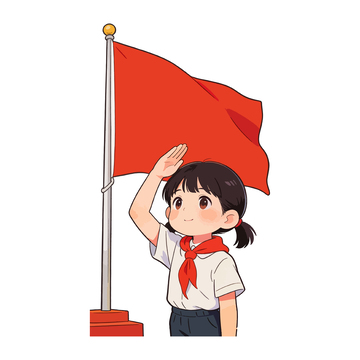 红领巾女孩敬礼卡通插画