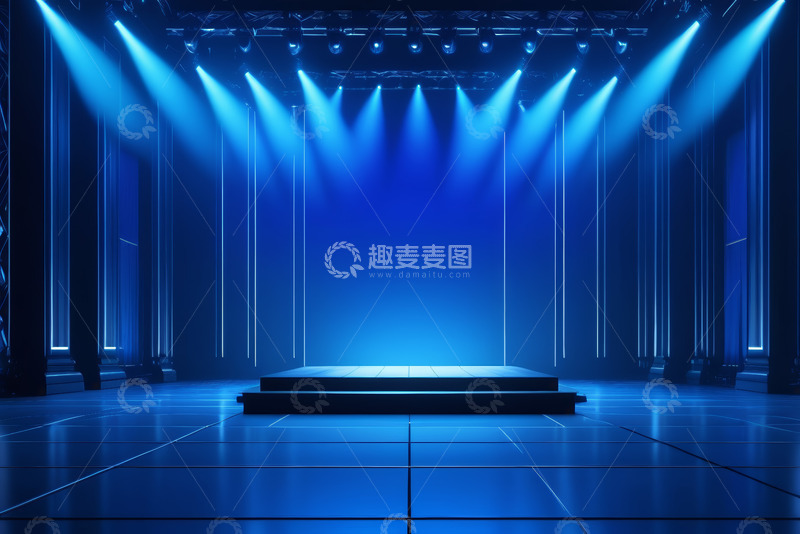 高清大图下载【趣麦麦图】蓝色灯光照射下的空旷舞台