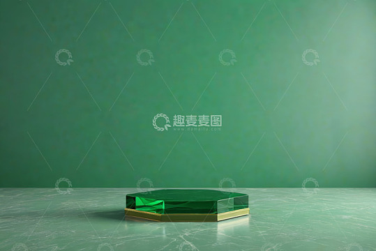 绿色背景上的六边形透明展示台