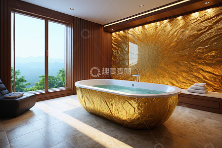 现代奢华浴室浴缸景观
