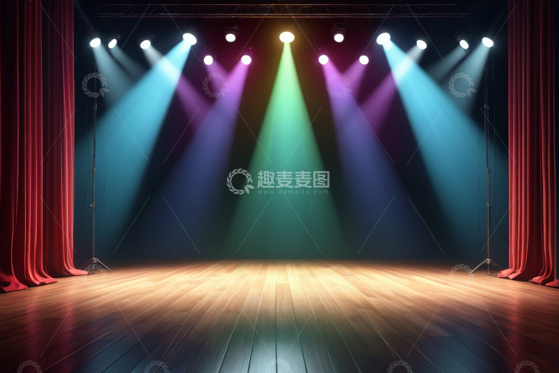 高清大图下载【趣麦麦图】彩色聚光灯照射下的舞台