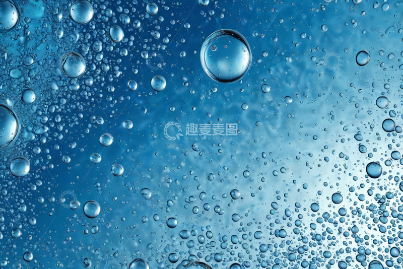 高清大图下载【趣麦麦图】蓝色背景上的水气泡特写