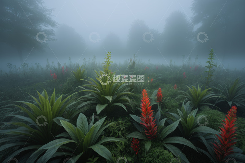 高清大图下载【趣麦麦图】雾中植物自然风光