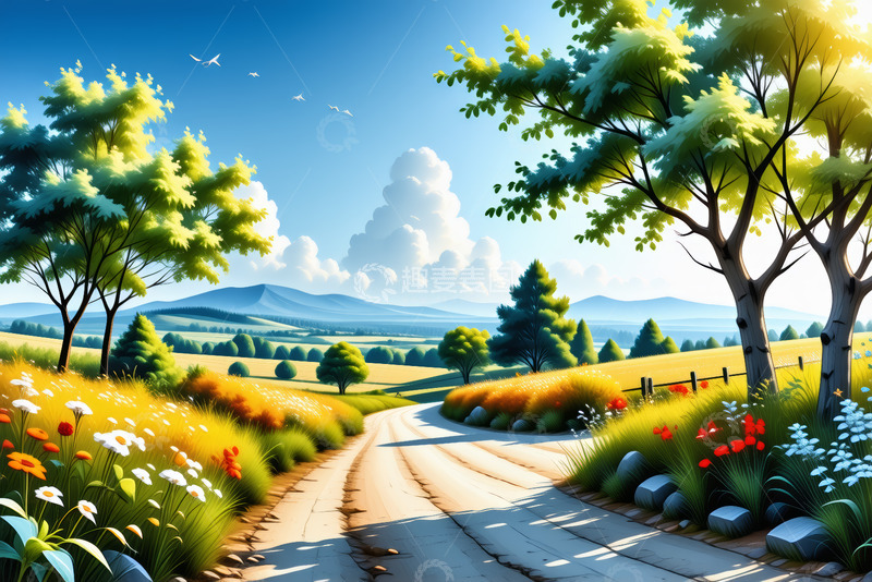高清大图下载【趣麦麦图】乡村田野间的小路风景