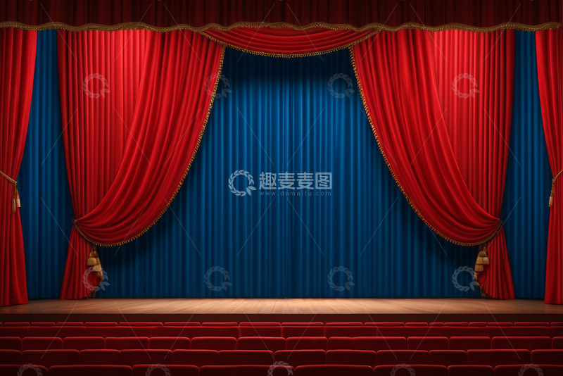 高清大图下载【趣麦麦图】剧院舞台红色幕布场景