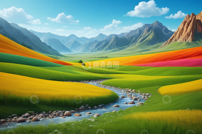高清大图下载【趣麦麦图】多彩山谷间的溪流自然风光