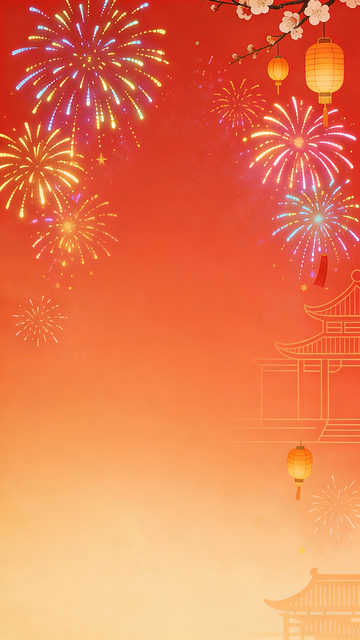 烟花庆典中国传统建筑新年喜庆背景