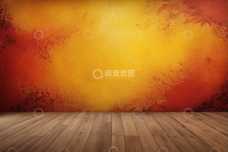 高清大图下载【趣麦麦图】橙红色背景与木质地板场景