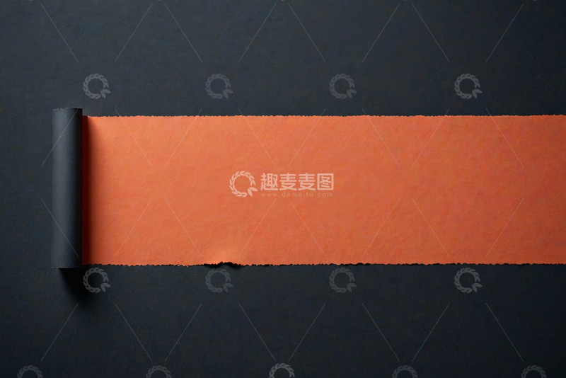 高清大图下载【趣麦麦图】黑色背景上的橙色卷边纸张