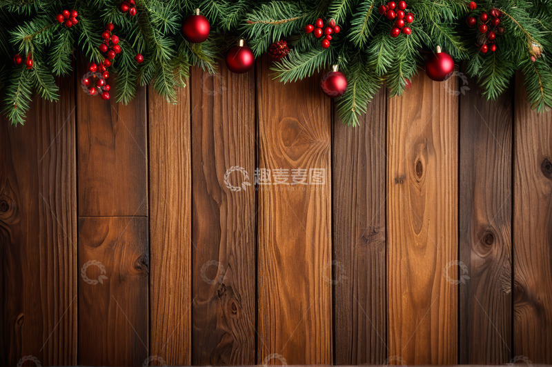 高清大图下载【趣麦麦图】木质背景上的圣诞装饰