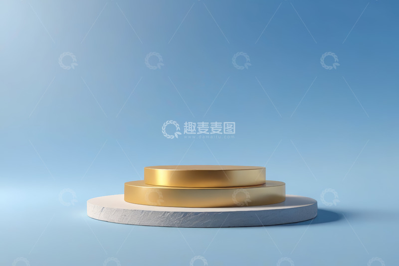 高清大图下载【趣麦麦图】金色双层展示台蓝色背景