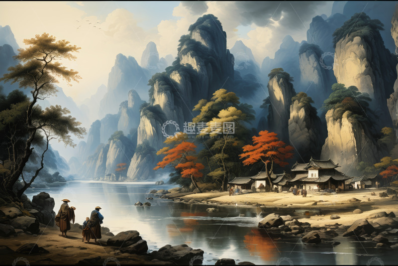 高清大图下载【趣麦麦图】古风山水间的人物景致