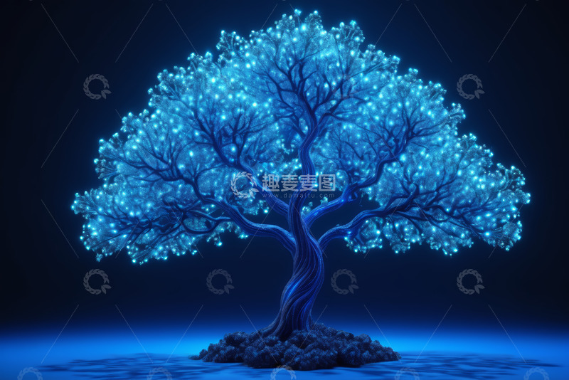 高清大图下载【趣麦麦图】蓝色发光树奇幻场景