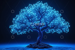 蓝色发光树奇幻场景