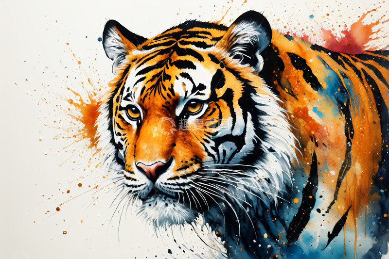 高清大图下载【趣麦麦图】水彩风格老虎特写