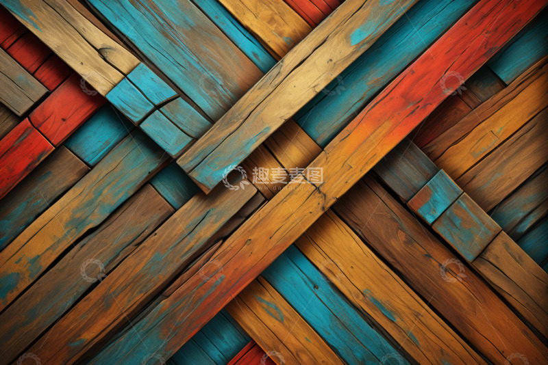 高清大图下载【趣麦麦图】彩色交错木板纹理背景