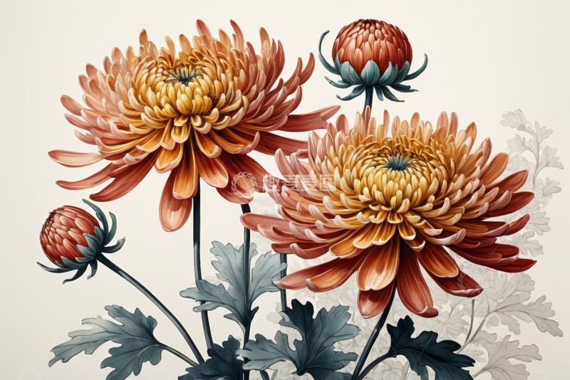 高清大图下载【趣麦麦图】橙色菊花插画素材