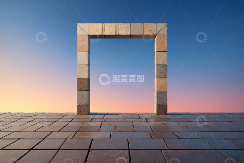 高清大图下载【趣麦麦图】黄昏下的石砌门框景观