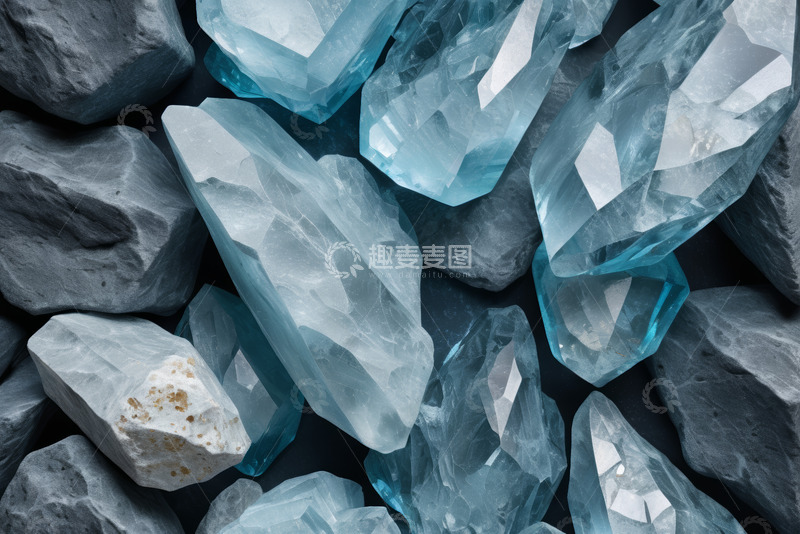 高清大图下载【趣麦麦图】蓝水晶与灰色石头组合素材