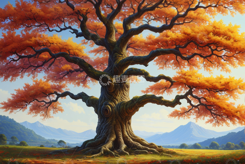 高清大图下载【趣麦麦图】秋季原野上的巨大树木