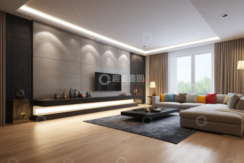 高清大图下载【趣麦麦图】现代简约风格客厅室内场景