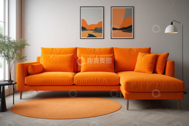 高清大图下载【趣麦麦图】橙色沙发客厅软装布置