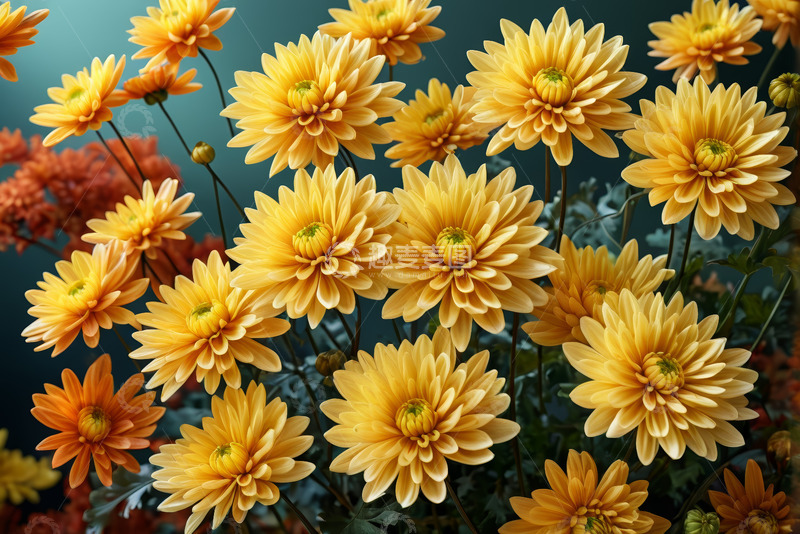 高清大图下载【趣麦麦图】黄色菊花群特写