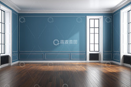 现代风格蓝色墙面空旷房间
