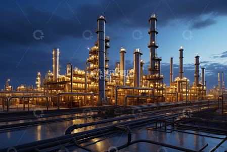 夜幕下的石油炼油厂全景