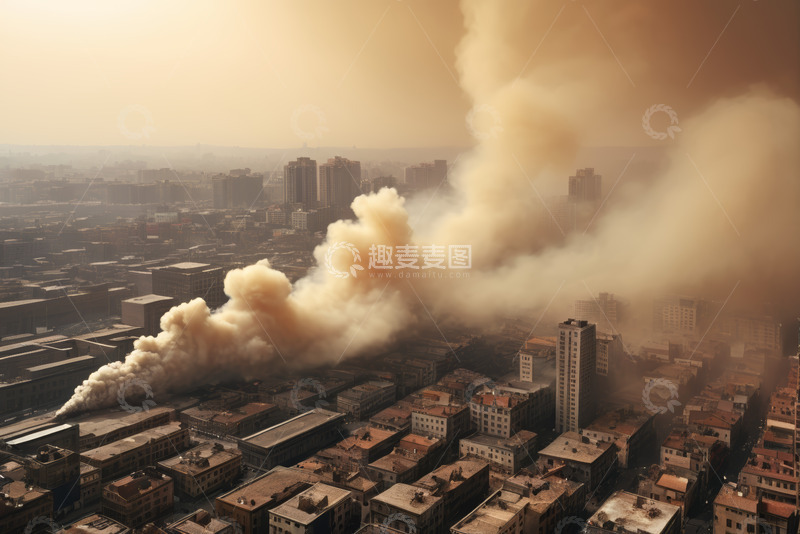 高清大图下载【趣麦麦图】-城市上空工业烟囱浓烟排放