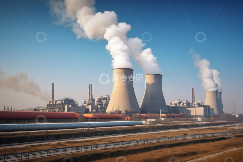 高清大图下载【趣麦麦图】发电厂冷却塔与烟囱全景