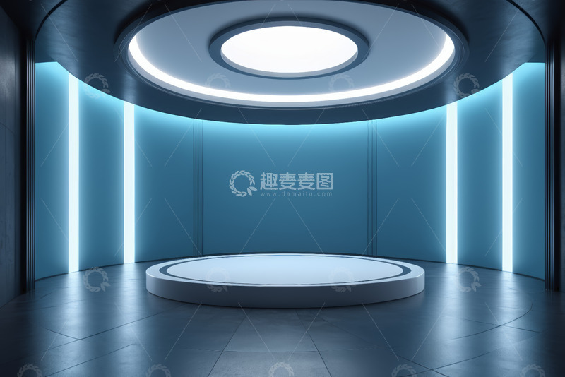 高清大图下载【趣麦麦图】蓝色科幻风格室内展示空间