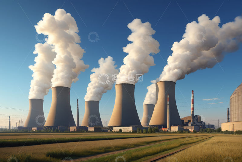 高清大图下载【趣麦麦图】发电厂冷却塔与蒸汽景观