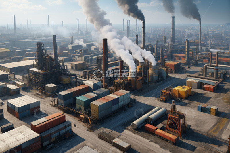 高清大图下载【趣麦麦图】工业区工厂烟囱冒烟景象