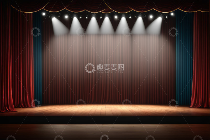 高清大图下载【趣麦麦图】舞台聚光灯下的红色幕布场景