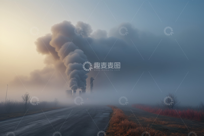 高清大图下载【趣麦麦图】工厂烟囱排放烟雾景象