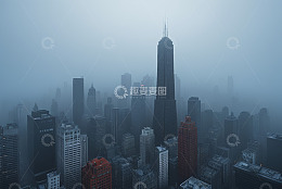 雾中芝加哥城市高楼景观