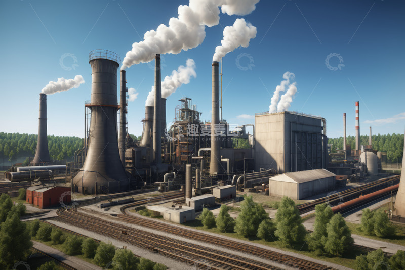 高清大图下载【趣麦麦图】大型工厂烟囱冒烟全景